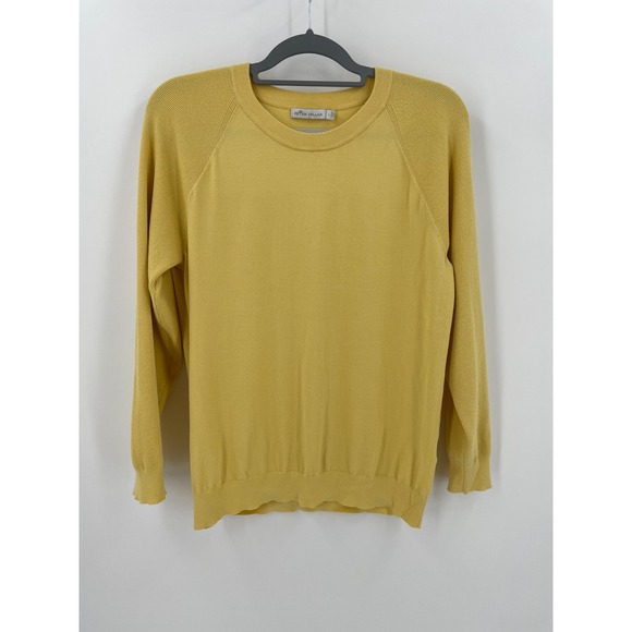 Peter Millar Sweaters - Peter Millar Womens L Yellow Mixed Knit Raglan Crewneck Golf Pullover Sweater